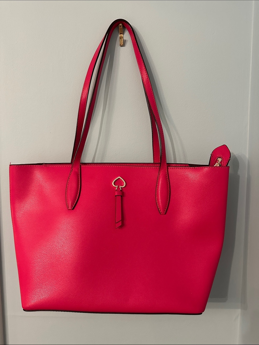 Kate Spade New York Hot Pink Structured Tote Bag with Heart Logo Accent
